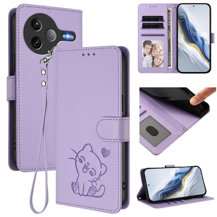 Embossed Heart Cat Leather Phone Case with Hand Strap, For Xiaomi Poco F7 5G / Redmi Turbo 4 Pro 5G, For Xiaomi Poco F7 Ultra 5G / Redmi K80 Pro