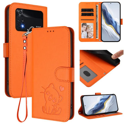 Embossed Heart Cat Leather Phone Case with Hand Strap, For Xiaomi Civi 1S, For Xiaomi Poco M4 Pro 4G