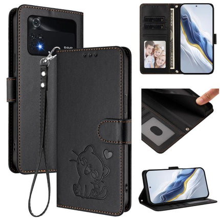 Embossed Heart Cat Leather Phone Case with Hand Strap, For Xiaomi Civi 1S, For Xiaomi Poco M4 Pro 4G