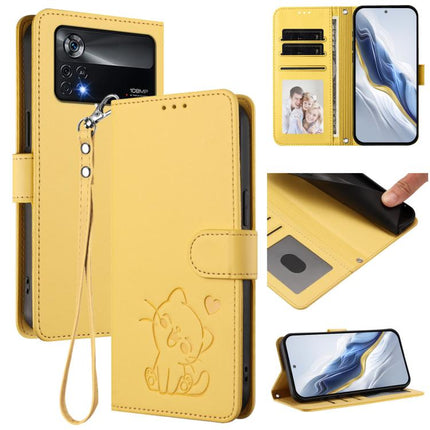 Embossed Heart Cat Leather Phone Case with Hand Strap, For Xiaomi Poco X4 Pro 5G