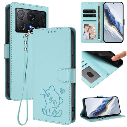 Embossed Heart Cat Leather Phone Case with Hand Strap, For Xiaomi Poco X6 Pro 5G / Redmi K70E 5G, For Xiaomi 14 Ultra 5G