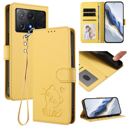 Embossed Heart Cat Leather Phone Case with Hand Strap, For Xiaomi Poco X6 Pro 5G / Redmi K70E 5G, For Xiaomi 14 Ultra 5G