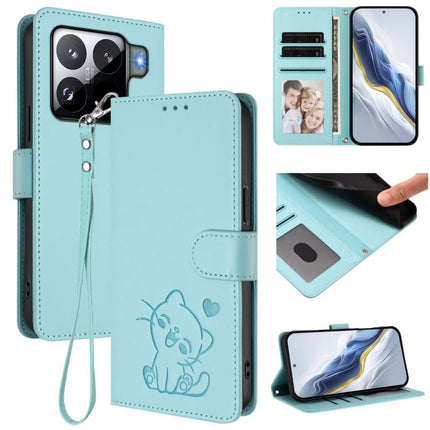 Embossed Heart Cat Leather Phone Case with Hand Strap, For Xiaomi Civi 5 Pro 5G, For Xiaomi 15S Pro 5G