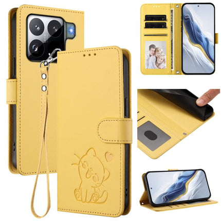 Embossed Heart Cat Leather Phone Case with Hand Strap, For Xiaomi Civi 5 Pro 5G, For Xiaomi 15S Pro 5G