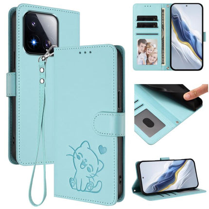 Embossed Heart Cat Leather Phone Case with Hand Strap, For Xiaomi 17 Max 5G, For Xiaomi 17T Pro 5G