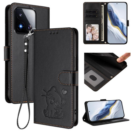 Embossed Heart Cat Leather Phone Case with Hand Strap, For Xiaomi 17 Max 5G, For Xiaomi 17T Pro 5G