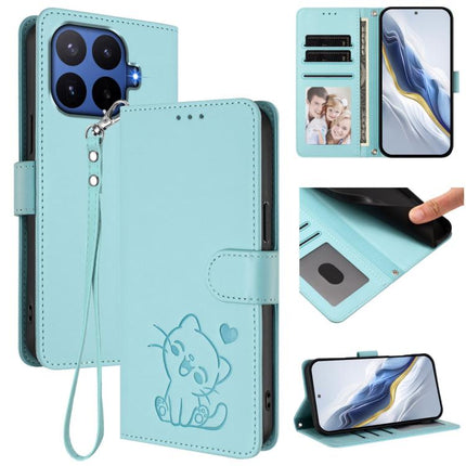 Embossed Heart Cat Leather Phone Case with Hand Strap, For Xiaomi 17 Max 5G, For Xiaomi 17T Pro 5G
