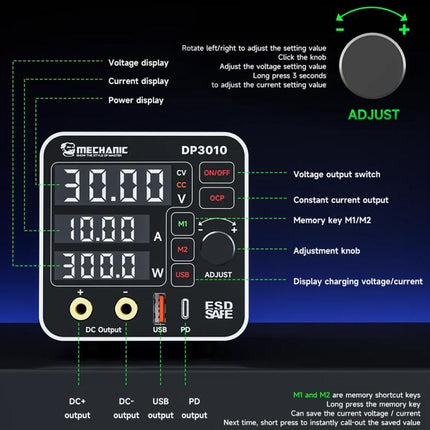 Mechanic DP3010 30V / 10A High Power Wide Voltage Mini Multi-functional Power Supply, EU Plug, US Plug