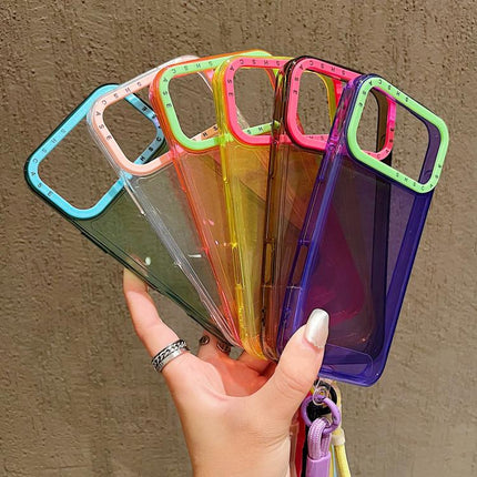Color Contrast Lens Frame Transparent TPU Phone Case with Lanyard