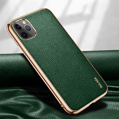 SULADA Litchi Texture Leather Electroplated Shckproof Protective Case, For iPhone 11 Pro Max, For iPhone 11 Pro, For iPhone 11