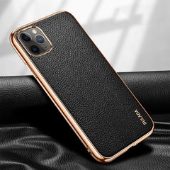 SULADA Litchi Texture Leather Electroplated Shckproof Protective Case, For iPhone 11 Pro Max, For iPhone 11 Pro, For iPhone 11