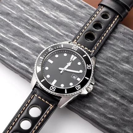xDfind Silver Buckle Three-hole Breathable Genuine Leather Watch Band, 20mm, 22mm, 24mm