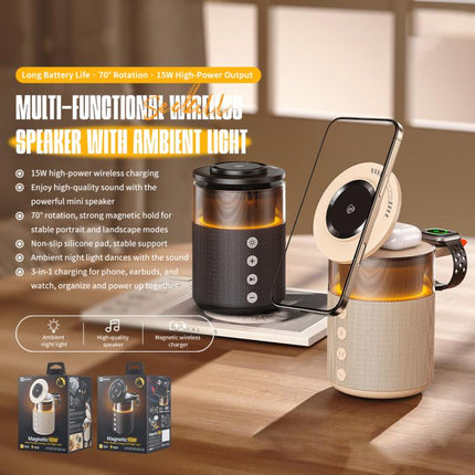 WK WP-U179 Qisone 5 in 1 15W Wireless Charging Bluetooth Speaker with Night Light