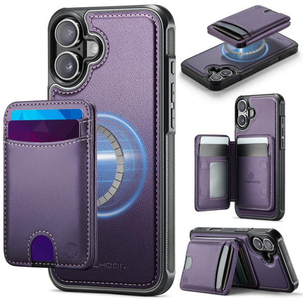 JEEHOOD J10 Flip Card Bag MagSafe Split RFID Leather Phone Case, For iPhone 16 Pro, For iPhone 16 Plus, For iPhone 16, For iPhone 15 Pro Max