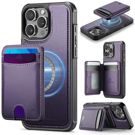 JEEHOOD J10 Flip Card Bag MagSafe Split RFID Leather Phone Case, For iPhone 16 Pro, For iPhone 16 Plus, For iPhone 16, For iPhone 15 Pro Max