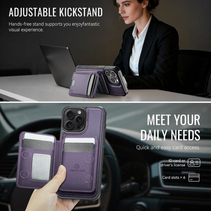JEEHOOD J10 Flip Card Bag MagSafe Split RFID Leather Phone Case, For iPhone 15 Pro, For iPhone 15 Plus, For iPhone 15, For iPhone 14 Plus