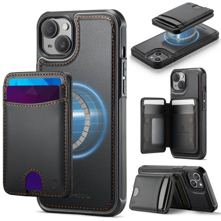 JEEHOOD J10 Flip Card Bag MagSafe Split RFID Leather Phone Case, For iPhone 15 Pro, For iPhone 15 Plus, For iPhone 15, For iPhone 14 Plus