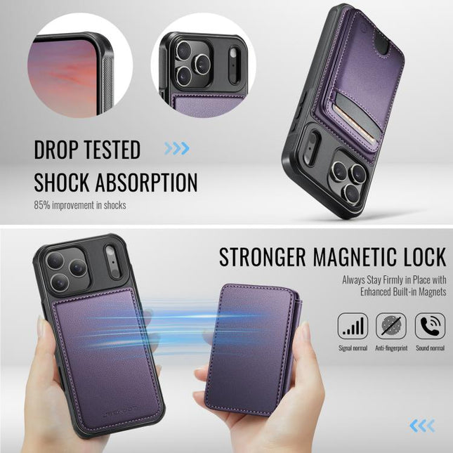 JEEHOOD J10 Flip Card Bag MagSafe Split RFID Leather Phone Case, For iPhone 18 Pro, For iPhone 18 Pro Max, For iPhone 17e / 16e, For iPhone 17 Pro Max
