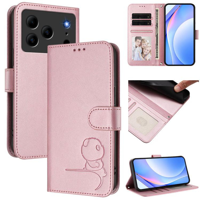 Litter Panda Embossing RFID Leather Phone Case with Lanyard, For Doogee N56 / N56 Pro, For Doogee N60 Pro