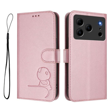 Litter Panda Embossing RFID Leather Phone Case with Lanyard, For Doogee N56 / N56 Pro, For Doogee N60 Pro