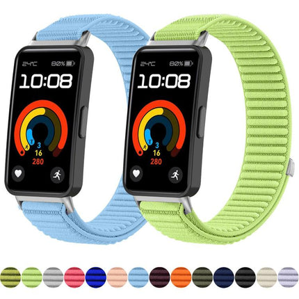 xDfind Woven Nylon Hook And Loop Fastener Metal Interface Watch Band, For Huawei Band 10 / 9 / 8