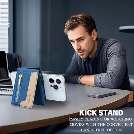 BFK31 Colorblock Zipper MagSafe Magnetic Leather Card Bag