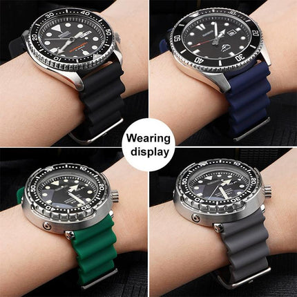 xDfind Silver Buckle Silicone Watch Band, 20mm, 22mm