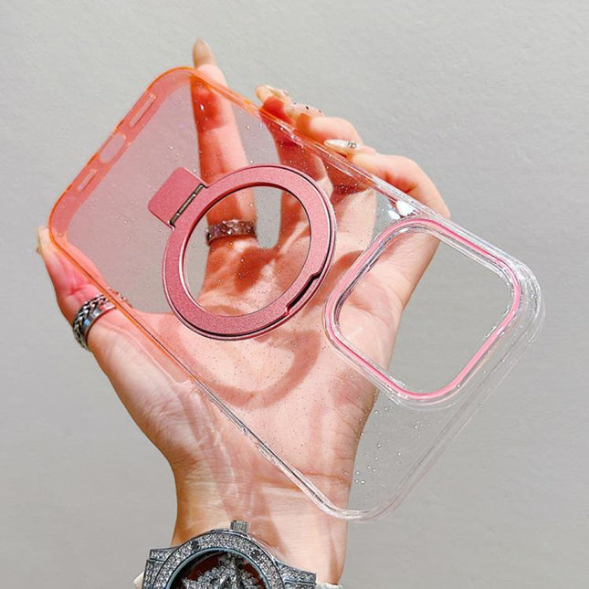 Transparent Gradient Metal Ring Holder MagSafe Phone Case, For iPhone 16 Pro Max, For iPhone 16 Pro, For iPhone 16 Plus, For iPhone 16