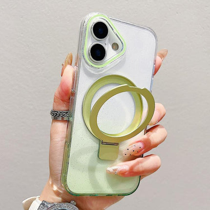 Transparent Gradient Metal Ring Holder MagSafe Phone Case, For iPhone 16 Pro Max, For iPhone 16 Pro, For iPhone 16 Plus, For iPhone 16
