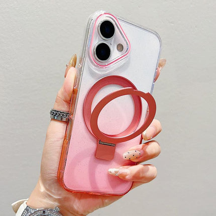 Transparent Gradient Metal Ring Holder MagSafe Phone Case, For iPhone 16 Pro Max, For iPhone 16 Pro, For iPhone 16 Plus, For iPhone 16