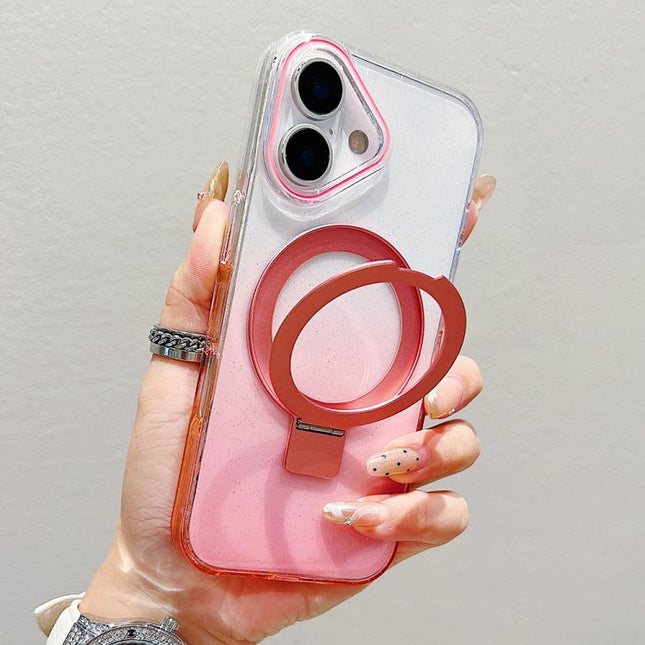 Transparent Gradient Metal Ring Holder MagSafe Phone Case, For iPhone 16 Pro Max, For iPhone 16 Pro, For iPhone 16 Plus, For iPhone 16