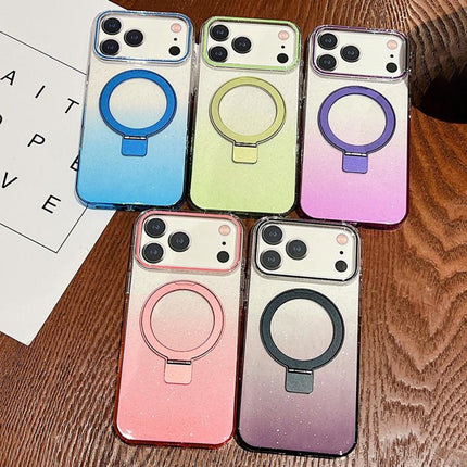 Transparent Gradient Metal Ring Holder MagSafe Phone Case, For iPhone 17 Pro Max, For iPhone 17 Pro, For iPhone 17, For iPhone Air