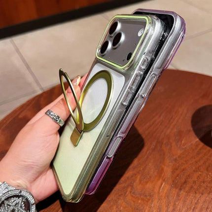 Transparent Gradient Metal Ring Holder MagSafe Phone Case, For iPhone 16 Pro Max, For iPhone 16 Pro, For iPhone 16 Plus, For iPhone 16