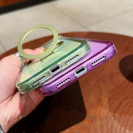 Transparent Gradient Metal Ring Holder MagSafe Phone Case, For iPhone 16 Pro Max, For iPhone 16 Pro, For iPhone 16 Plus, For iPhone 16