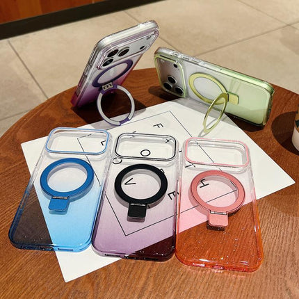 Transparent Gradient Metal Ring Holder MagSafe Phone Case, For iPhone 16 Pro Max, For iPhone 16 Pro, For iPhone 16 Plus, For iPhone 16