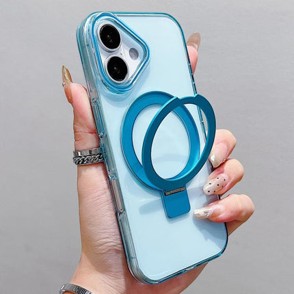 Transparent Colorful Metal Ring Holder MagSafe Phone Case, For iPhone 16 Plus, For iPhone 16