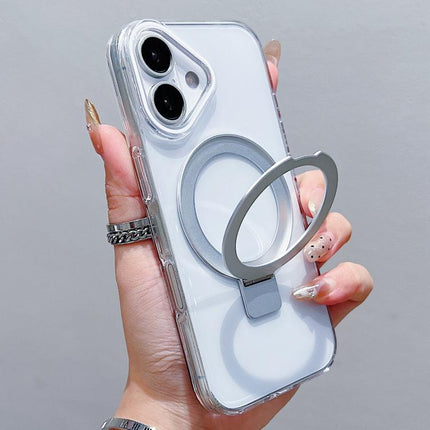 Transparent Colorful Metal Ring Holder MagSafe Phone Case, For iPhone 16 Plus, For iPhone 16
