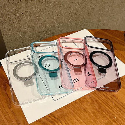 Transparent Colorful Metal Ring Holder MagSafe Phone Case, For iPhone 16 Plus, For iPhone 16