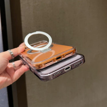 Transparent Colorful Metal Ring Holder MagSafe Phone Case, For iPhone 16 Plus, For iPhone 16