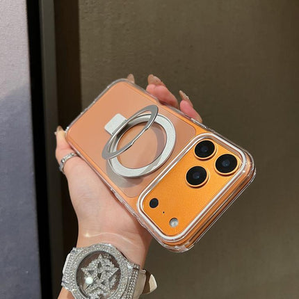 Transparent Colorful Metal Ring Holder MagSafe Phone Case, For iPhone 16 Plus, For iPhone 16