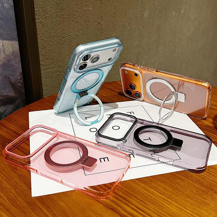 Transparent Colorful Metal Ring Holder MagSafe Phone Case, For iPhone 16 Plus, For iPhone 16