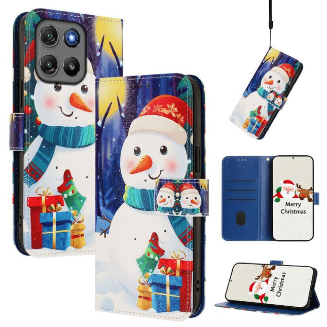 Christmas Series Buckle Leather Phone Case with Hand Strap, For Motorola Moto G67 Power 5G, For Motorola Edge 70 5G, For Motorola Moto G06 4G