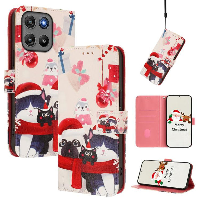 Christmas Series Buckle Leather Phone Case with Hand Strap, For Motorola Moto G67 Power 5G, For Motorola Edge 70 5G, For Motorola Moto G06 4G
