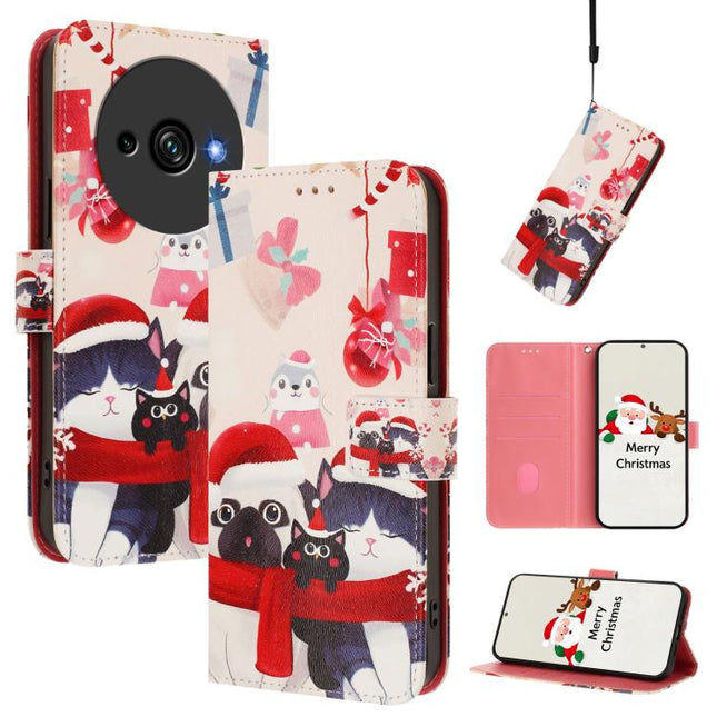 Christmas Series Buckle Leather Phone Case with Hand Strap, For Oukitel C59 / C59 Pro