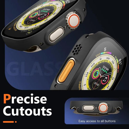 xDfind Tempered Glass Film Integrated PC Watch Cover, For Apple Watch Series 11 42mm / 10 42mm, For Apple Watch Series 9 / 8 / 7 45mm