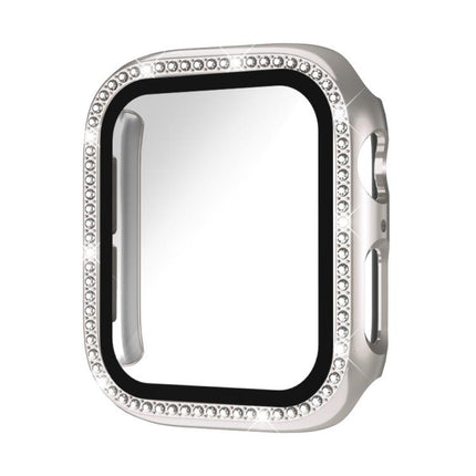 xDfind Single Row Diamond Tempered Glass Film Integrated PC Watch Case, For Apple Watch Series 11 46mm / 10 46mm, For Apple Watch Series 11 42mm / 10 42mm