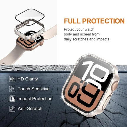 xDfind Single Row Diamond Tempered Glass Film Integrated PC Watch Case, For Apple Watch Series 44mm, For Apple Watch Series 40mm