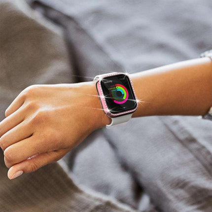xDfind Single Row Diamond Tempered Glass Film Integrated PC Watch Case, For Apple Watch Series 44mm, For Apple Watch Series 40mm