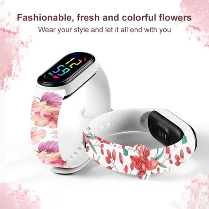 xDfind Flowers Printing Integrated Cover TPU Watch Band, For Xiaomi Smart Band 10 / 9 / 8