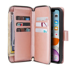 Zipper Wallet Bag Horizontal Flip PU Leather Case with Holder & 9 Card Slots & Wallet & Lanyard & Photo Frame, For iPhone 11, For iPhone 11 Pro, For iPhone 11 Pro Max, For iPhone SE 2022 / SE 2020 / 8 / 7, For iPhone 12 mini, For iPhone 12 / 12 Pro